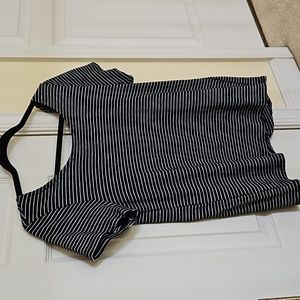 BB Dakota short sleeve navy & white striped tee. Fun cut out back detail.